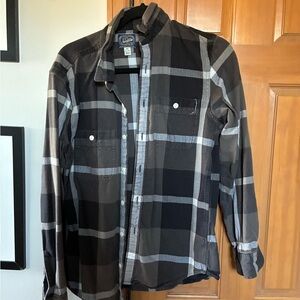 Black and Gray Plaid Flannel Button-Up Shirt